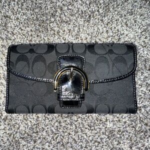 Coach black fold over snap wallet
